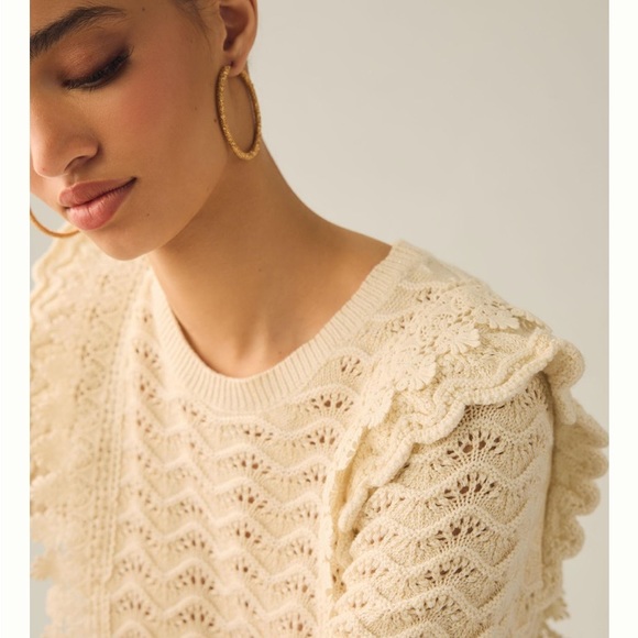 NWT Anthropologie Kachel Simmer Crochet Sweater in Ivory - Picture 2 of 10